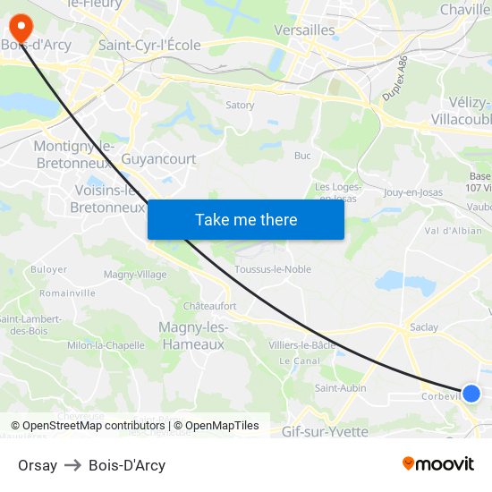 Orsay to Bois-D'Arcy map