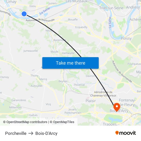 Porcheville to Bois-D'Arcy map