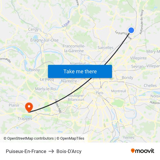 Puiseux-En-France to Bois-D'Arcy map