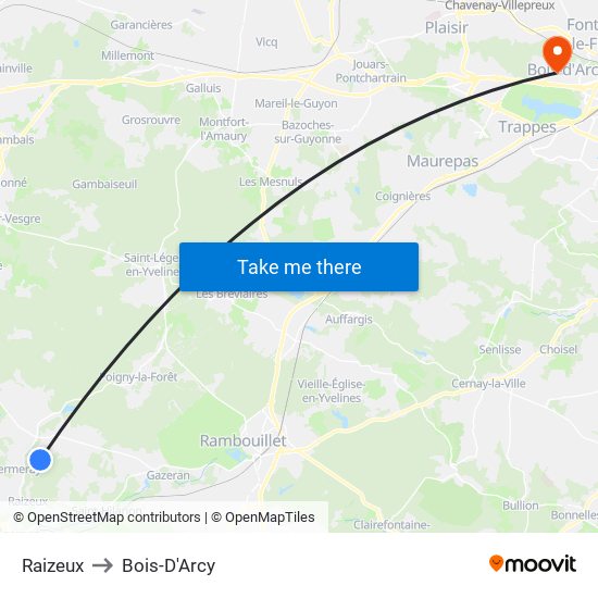 Raizeux to Bois-D'Arcy map