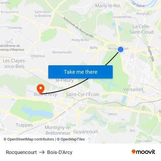 Rocquencourt to Bois-D'Arcy map