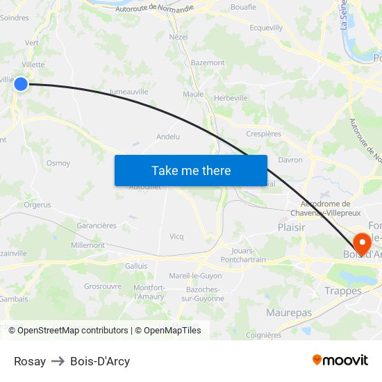Rosay to Bois-D'Arcy map