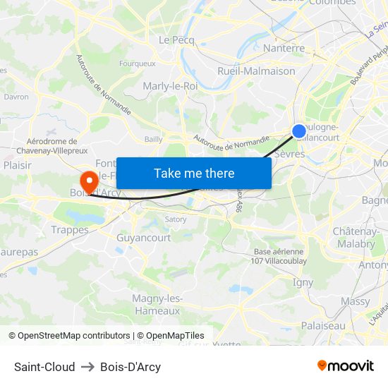 Saint-Cloud to Bois-D'Arcy map