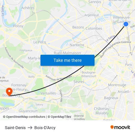Saint-Denis to Bois-D'Arcy map