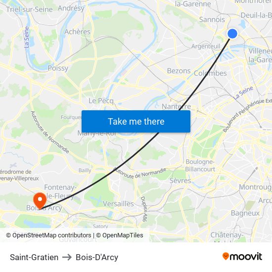 Saint-Gratien to Bois-D'Arcy map
