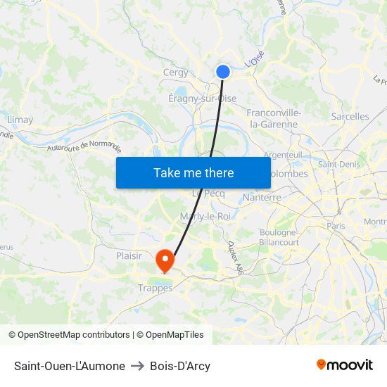 Saint-Ouen-L'Aumone to Bois-D'Arcy map