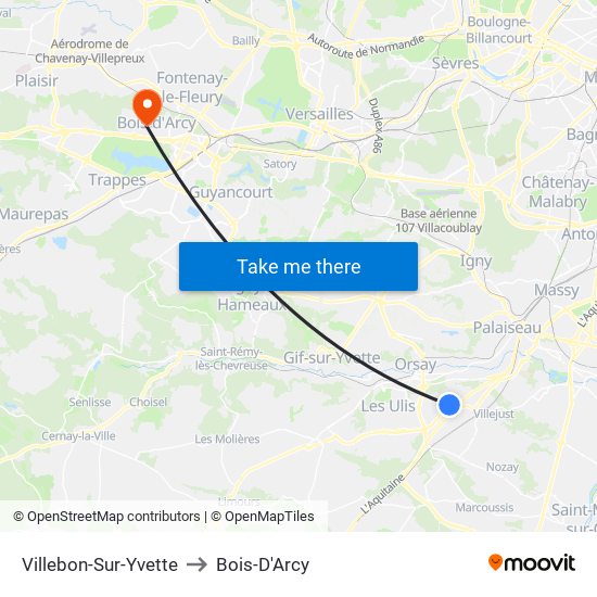 Villebon-Sur-Yvette to Bois-D'Arcy map