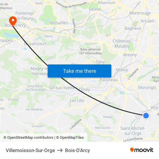 Villemoisson-Sur-Orge to Bois-D'Arcy map