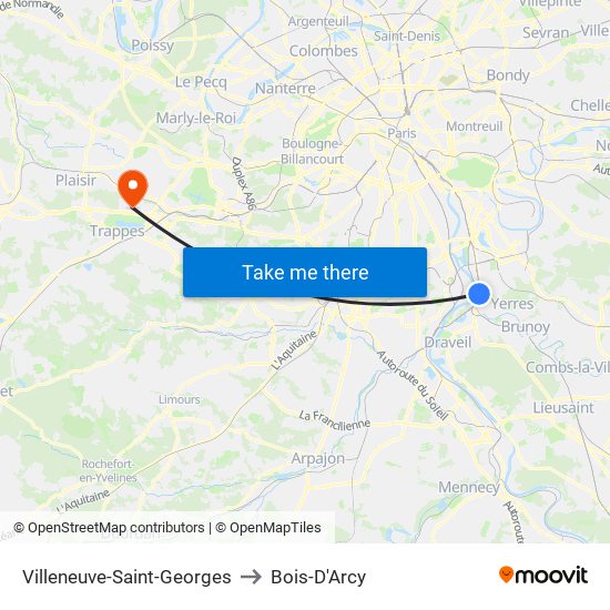 Villeneuve-Saint-Georges to Bois-D'Arcy map