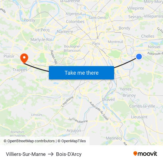 Villiers-Sur-Marne to Bois-D'Arcy map