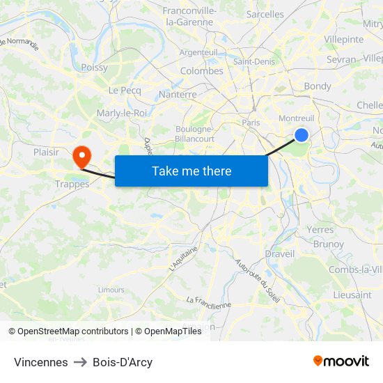 Vincennes to Bois-D'Arcy map