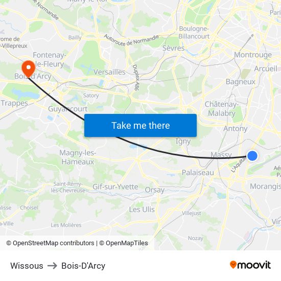 Wissous to Bois-D'Arcy map
