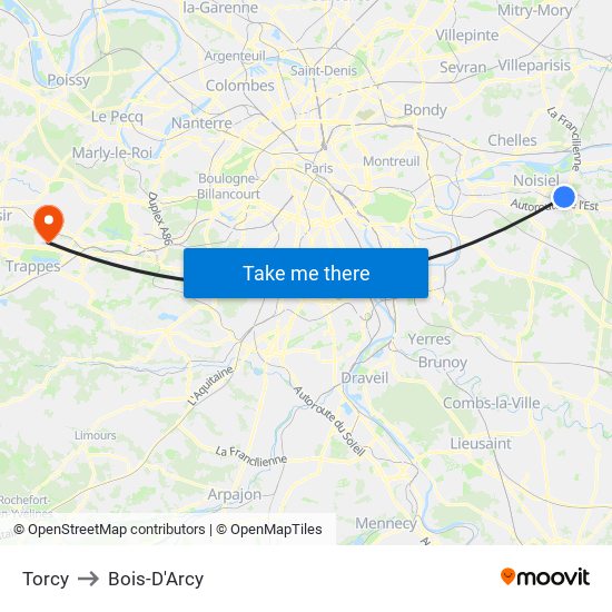 Torcy to Bois-D'Arcy map