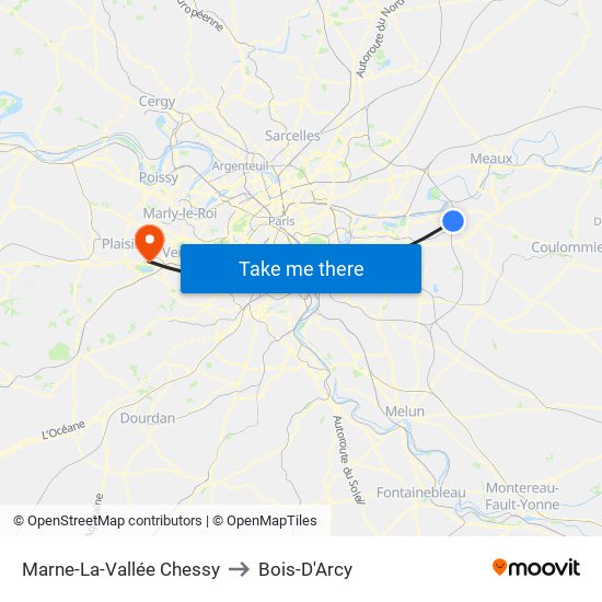 Marne-La-Vallée Chessy to Bois-D'Arcy map