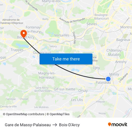 Gare de Massy-Palaiseau to Bois-D'Arcy map