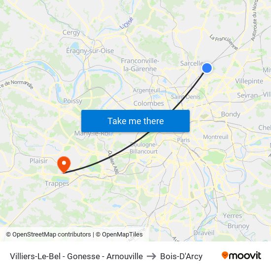 Villiers-Le-Bel - Gonesse - Arnouville to Bois-D'Arcy map