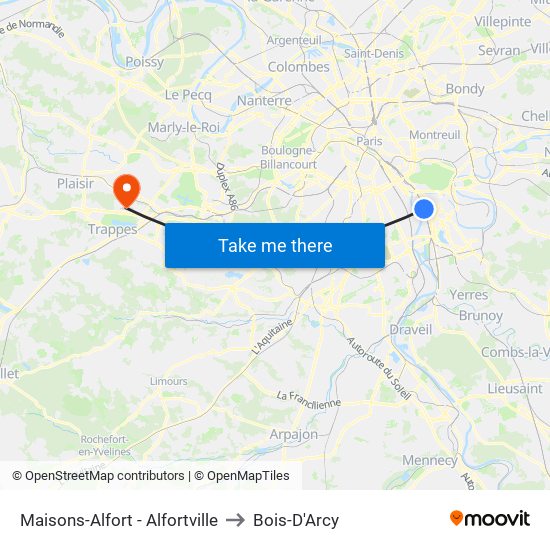 Maisons-Alfort - Alfortville to Bois-D'Arcy map