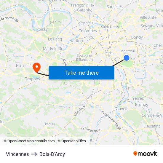 Vincennes to Bois-D'Arcy map