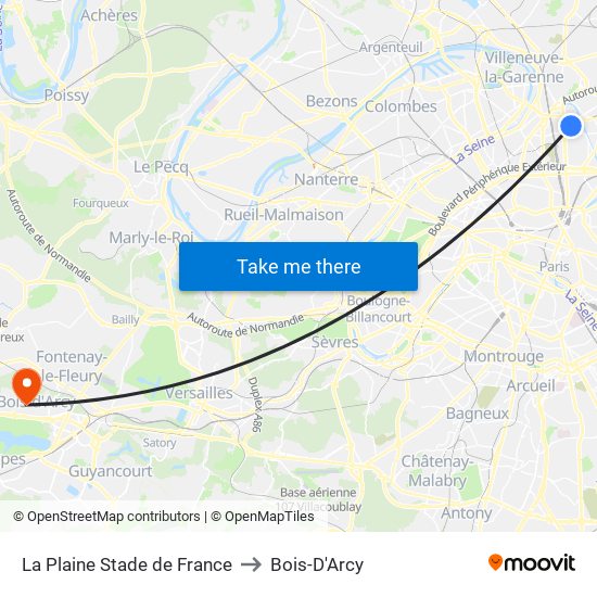 La Plaine Stade de France to Bois-D'Arcy map