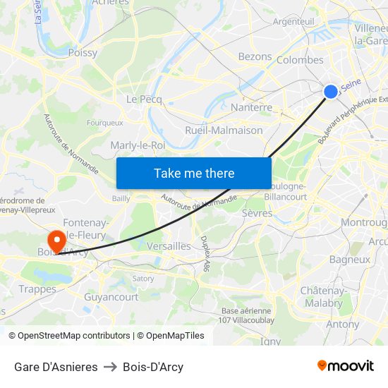 Gare D'Asnieres to Bois-D'Arcy map