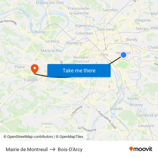Mairie de Montreuil to Bois-D'Arcy map