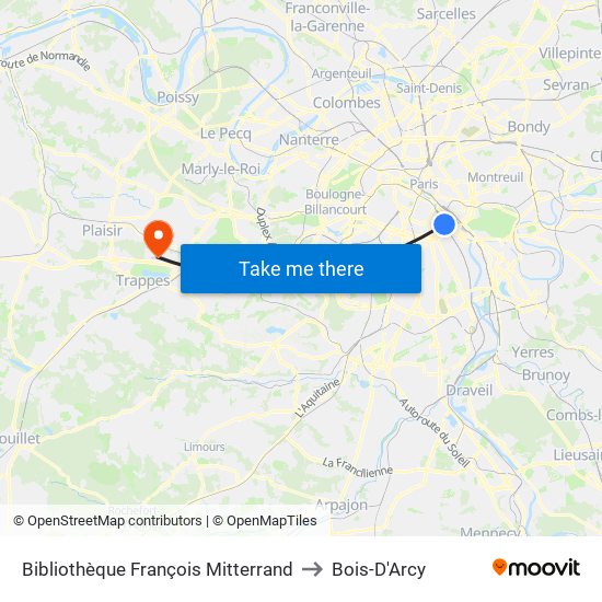 Bibliothèque François Mitterrand to Bois-D'Arcy map