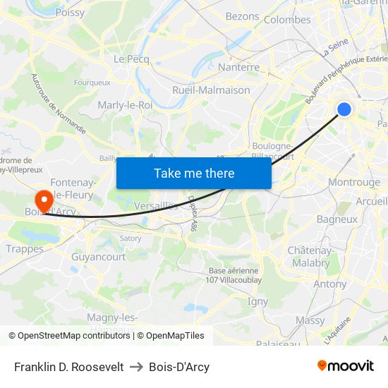 Franklin D. Roosevelt to Bois-D'Arcy map