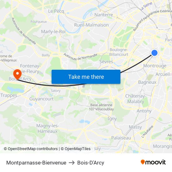 Montparnasse-Bienvenue to Bois-D'Arcy map