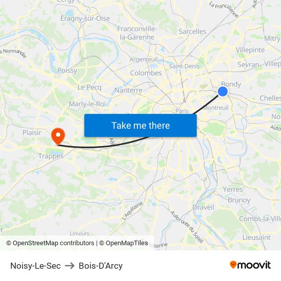 Noisy-Le-Sec to Bois-D'Arcy map