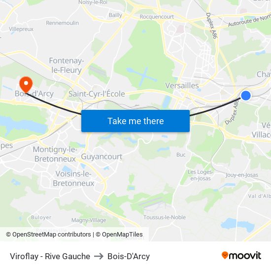 Viroflay - Rive Gauche to Bois-D'Arcy map