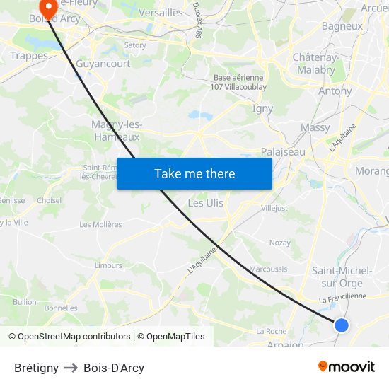 Brétigny to Bois-D'Arcy map