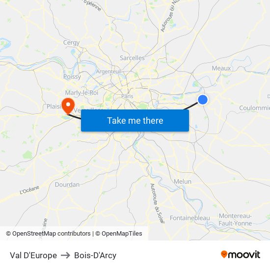 Val D'Europe to Bois-D'Arcy map