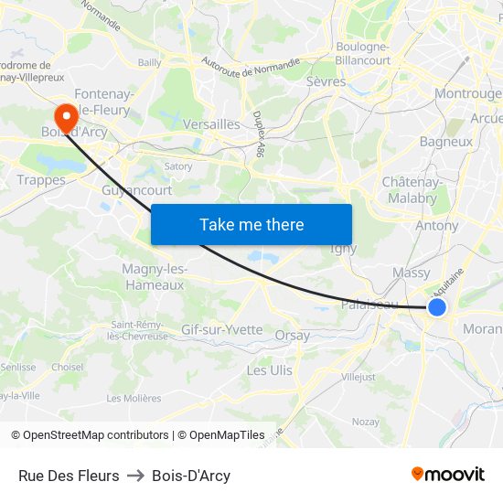 Rue Des Fleurs to Bois-D'Arcy map