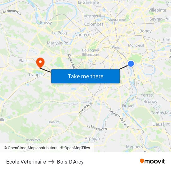 École Vétérinaire to Bois-D'Arcy map