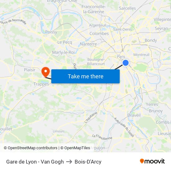 Gare de Lyon - Van Gogh to Bois-D'Arcy map