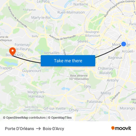 Porte D'Orléans to Bois-D'Arcy map