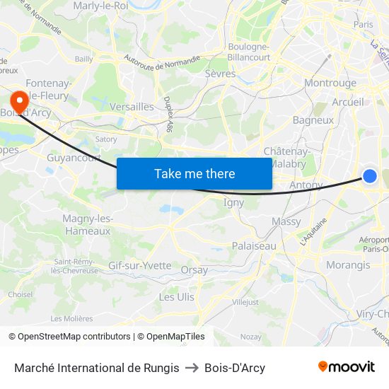 Marché International de Rungis to Bois-D'Arcy map