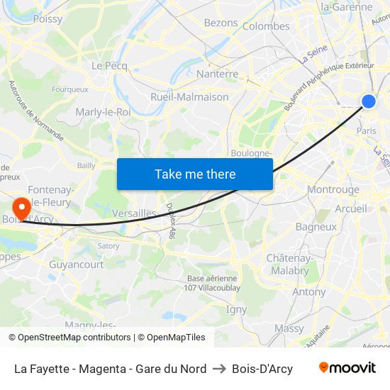 La Fayette - Magenta - Gare du Nord to Bois-D'Arcy map