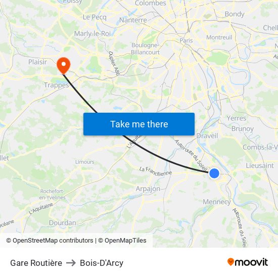 Gare Routière to Bois-D'Arcy map