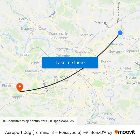 Aéroport Cdg (Terminal 3 – Roissypôle) to Bois-D'Arcy map