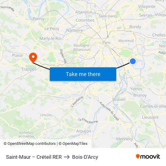 Saint-Maur – Créteil RER to Bois-D'Arcy map