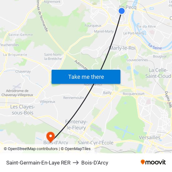Saint-Germain-En-Laye RER to Bois-D'Arcy map