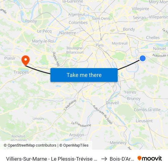 Villiers-Sur-Marne - Le Plessis-Trévise RER to Bois-D'Arcy map