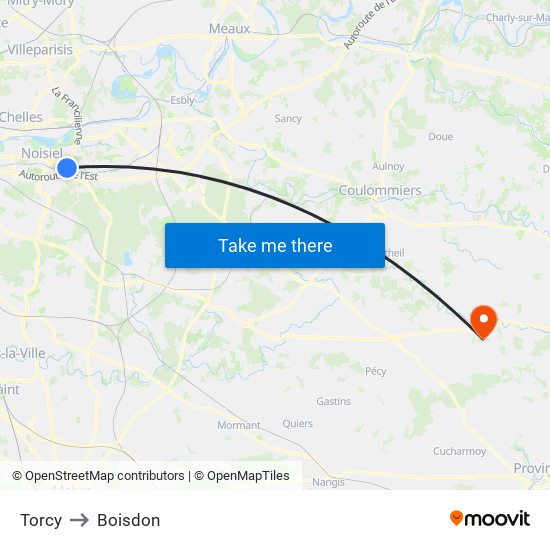 Torcy to Boisdon map