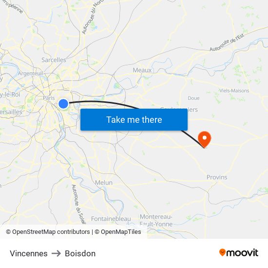 Vincennes to Boisdon map