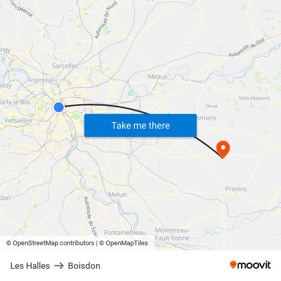 Les Halles to Boisdon map