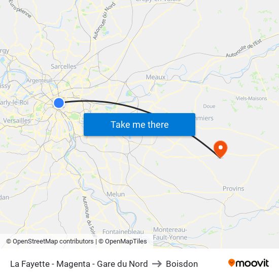 La Fayette - Magenta - Gare du Nord to Boisdon map