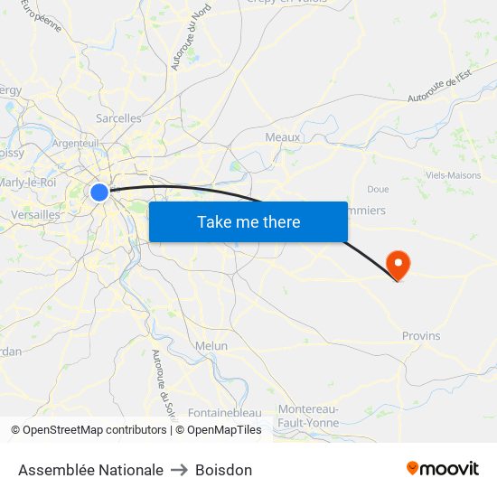 Assemblée Nationale to Boisdon map