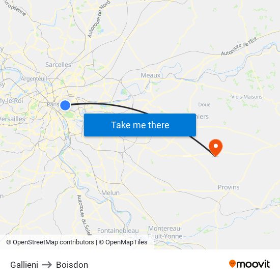 Gallieni to Boisdon map