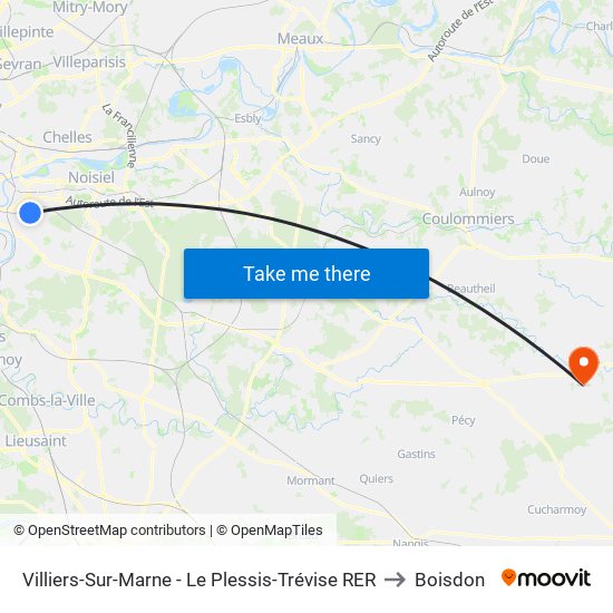 Villiers-Sur-Marne - Le Plessis-Trévise RER to Boisdon map